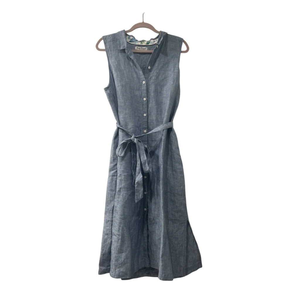 Tommy Bahama Gray Sleeveless Tie Front Midi Dress